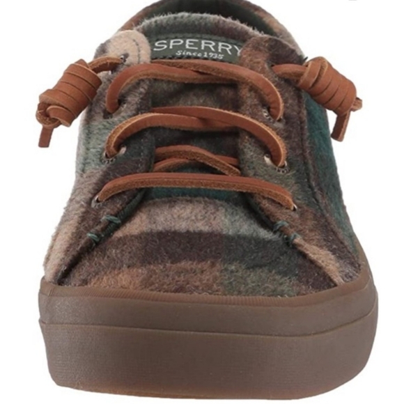 Sperry Crest Vibe Plaid Wool Sneakers Green & Brown Size 7 - Picture 2 of 13